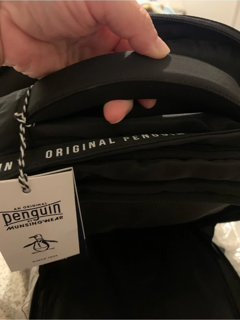 Original Penguin Black Backpack with White Zip Accent